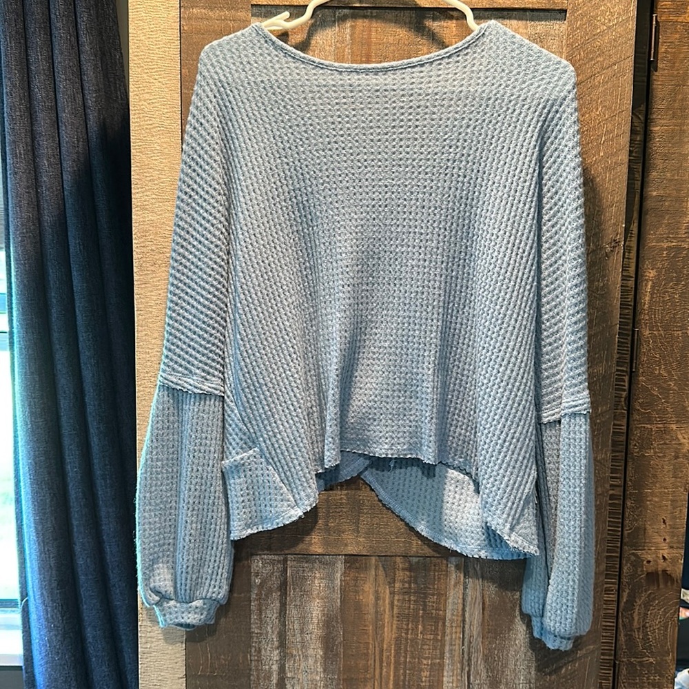 Nordstrom Rack Abound Blue Waffle Knit Sweater with Cut Out in Back